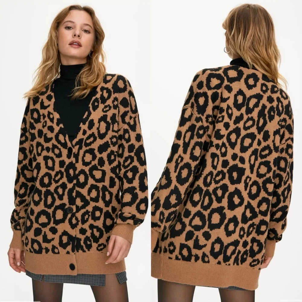 Aritzia Sunday Best Sylvia Alpaca Wool Blend Leopard Print Oversized Cardigan -S - Picture 15 of 15